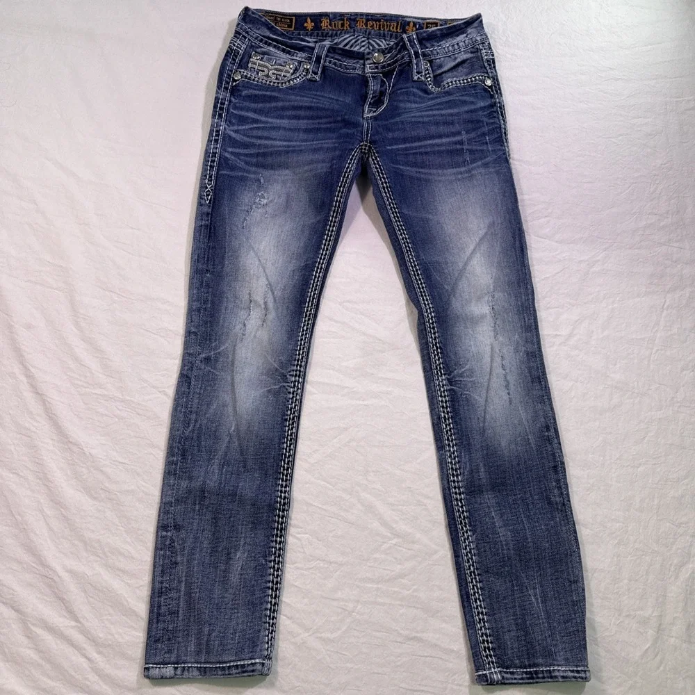 Rock Revival Jeans Women 27   BENITA  SKINNY  rhinestones embelished